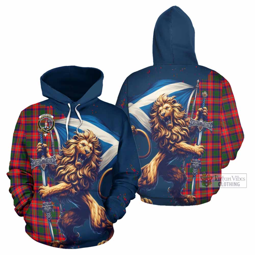 Charteris Tartan Family Crest Hoodie with Scottish Majestic Lion