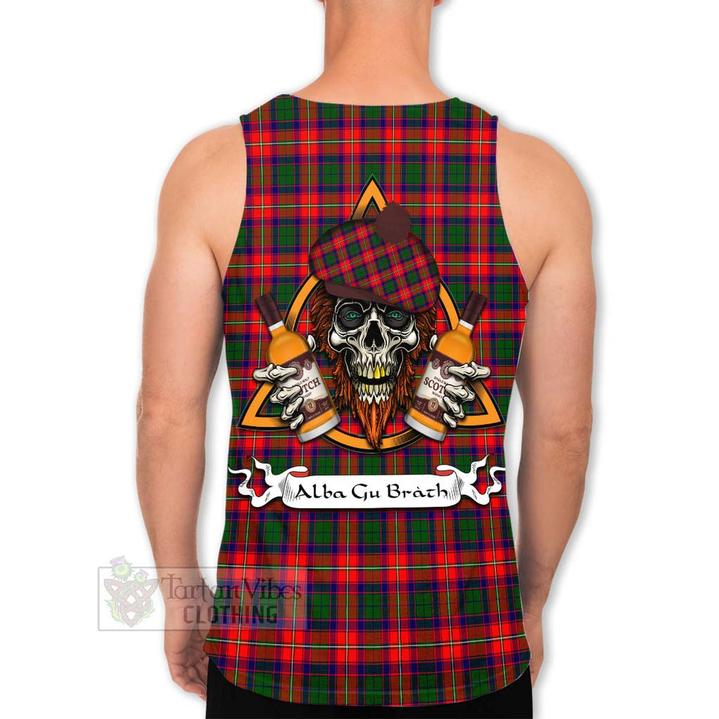 Tartan Vibes Clothing Charteris Tartan Men's Tank Top with Family Crest and Bearded Skull Holding Bottles of Whiskey