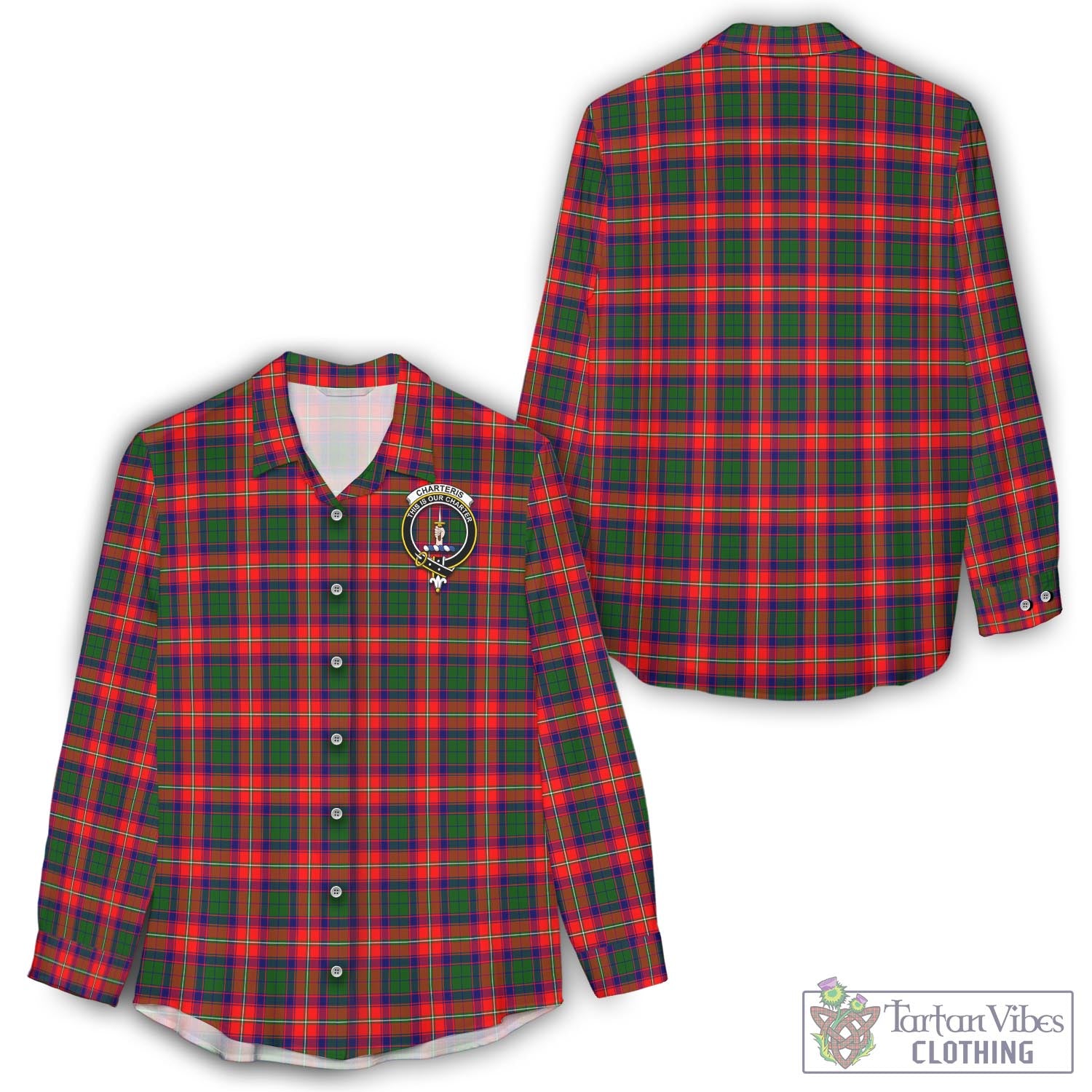 Tartan Vibes Clothing Charteris Tartan Womens Casual Shirt with Family Crest