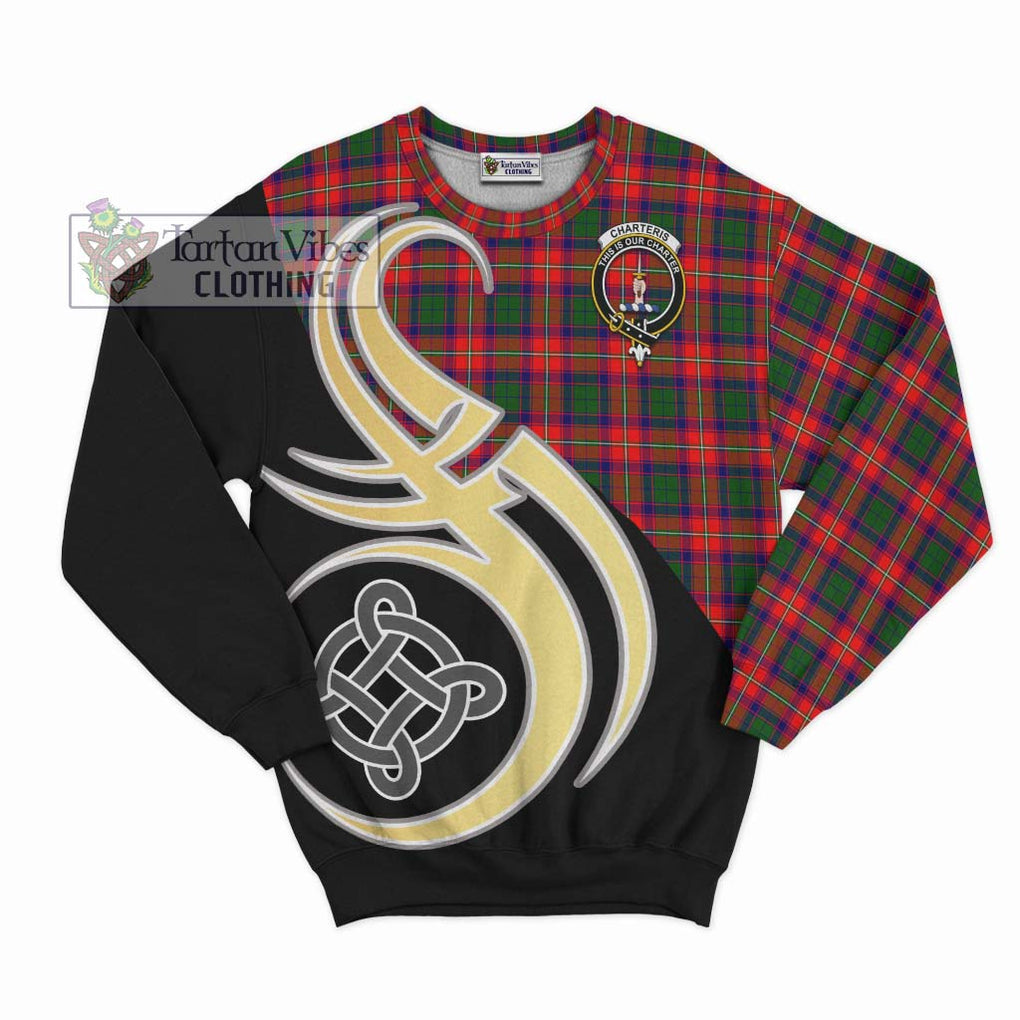 Charteris Tartan Sweatshirt with Family Crest and Celtic Symbol Style - Tartan Vibes Clothing