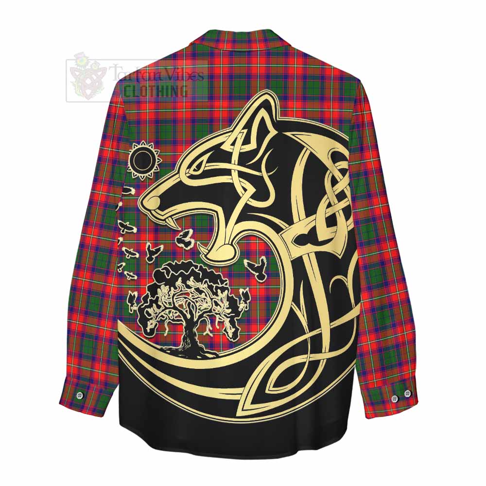 Tartan Vibes Clothing Charteris Tartan Women's Casual Shirt with Family Crest Celtic Wolf Style