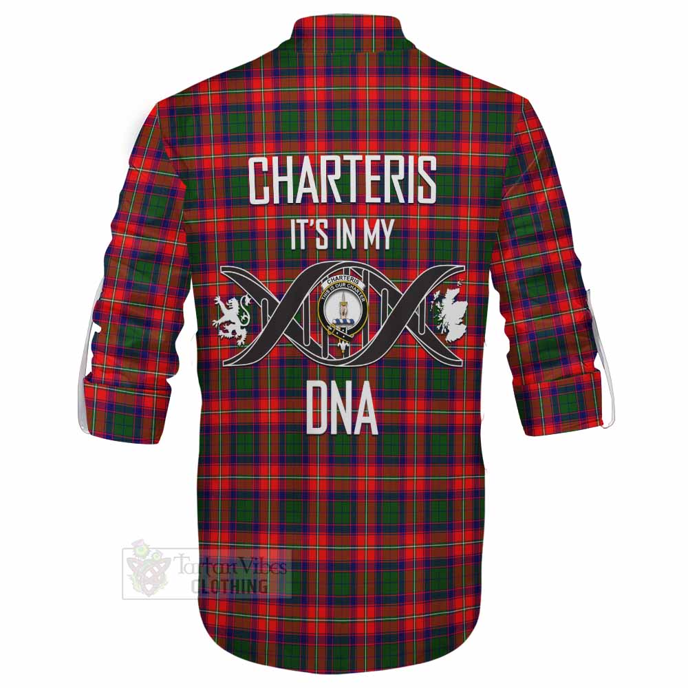 Tartan Vibes Clothing Charteris Tartan Ghillie Kilt Shirt with Family Crest DNA In Me Style