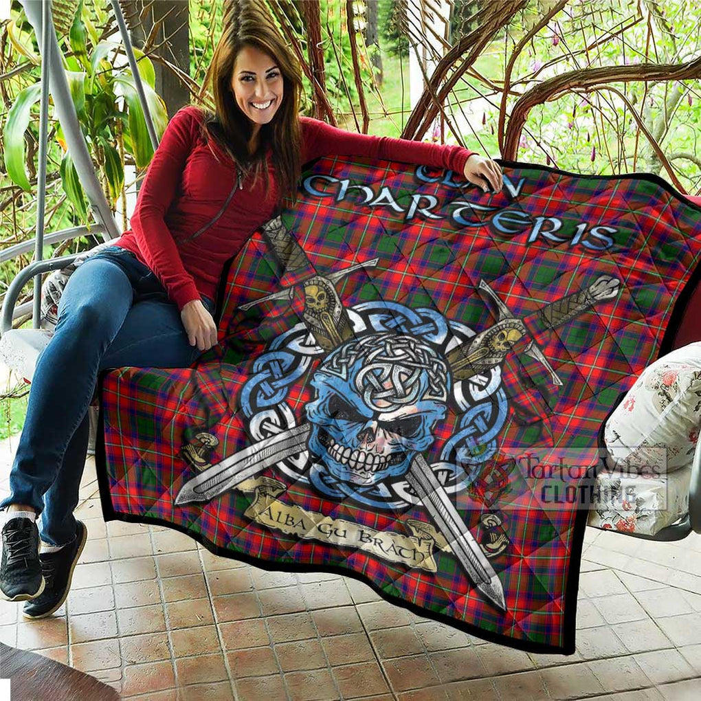 Tartan Vibes Clothing Charteris Tartan Quilt with Celtic Skull Alba Gu Brath Style