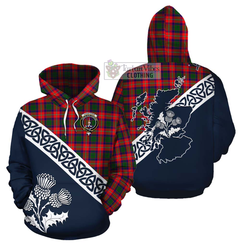 Tartan Vibes Clothing Charteris Tartan Cotton Hoodie Featuring Thistle and Scotland Map