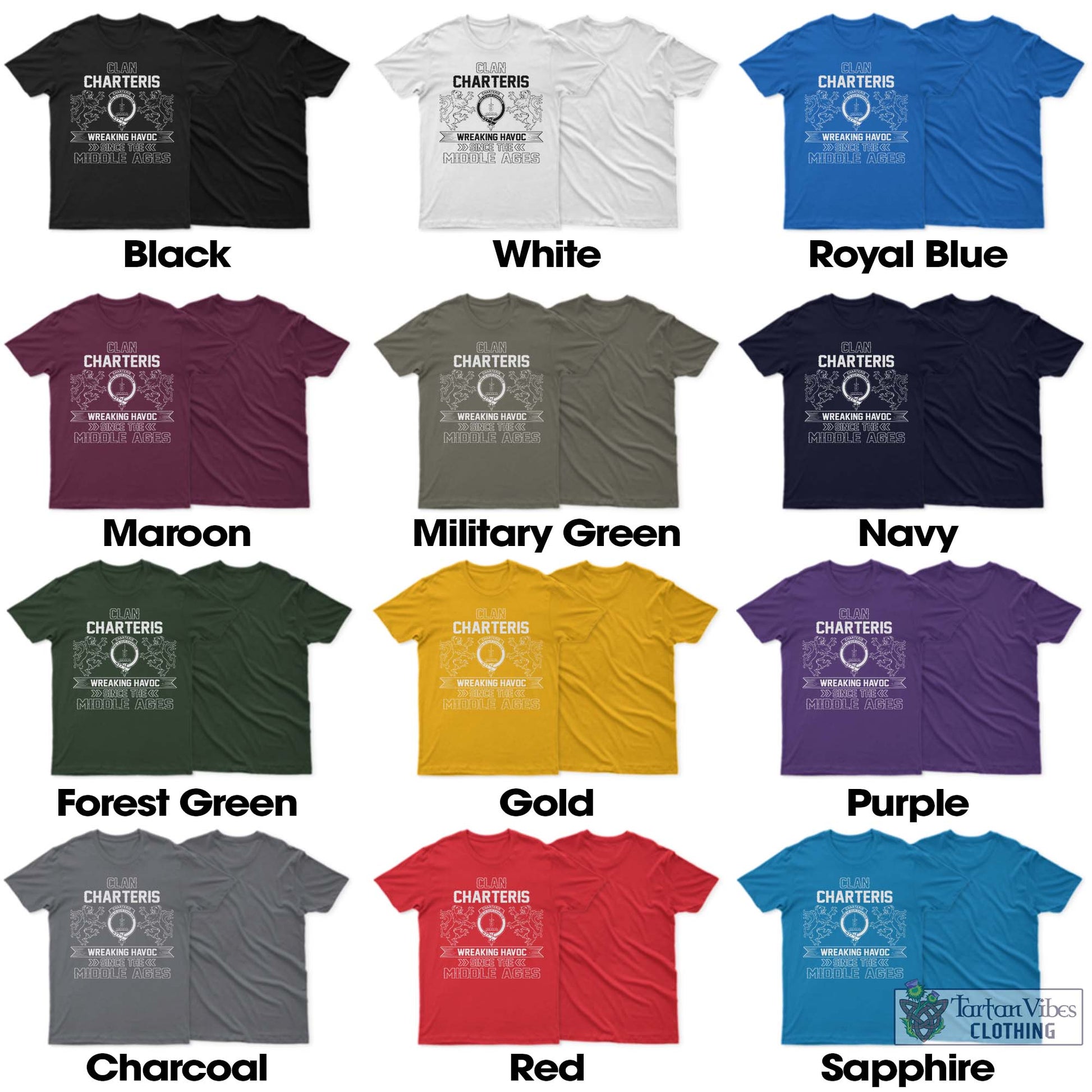 Tartan Vibes Clothing Charteris Family Crest 2D Cotton Men's T-Shirt Wreaking Havoc Style