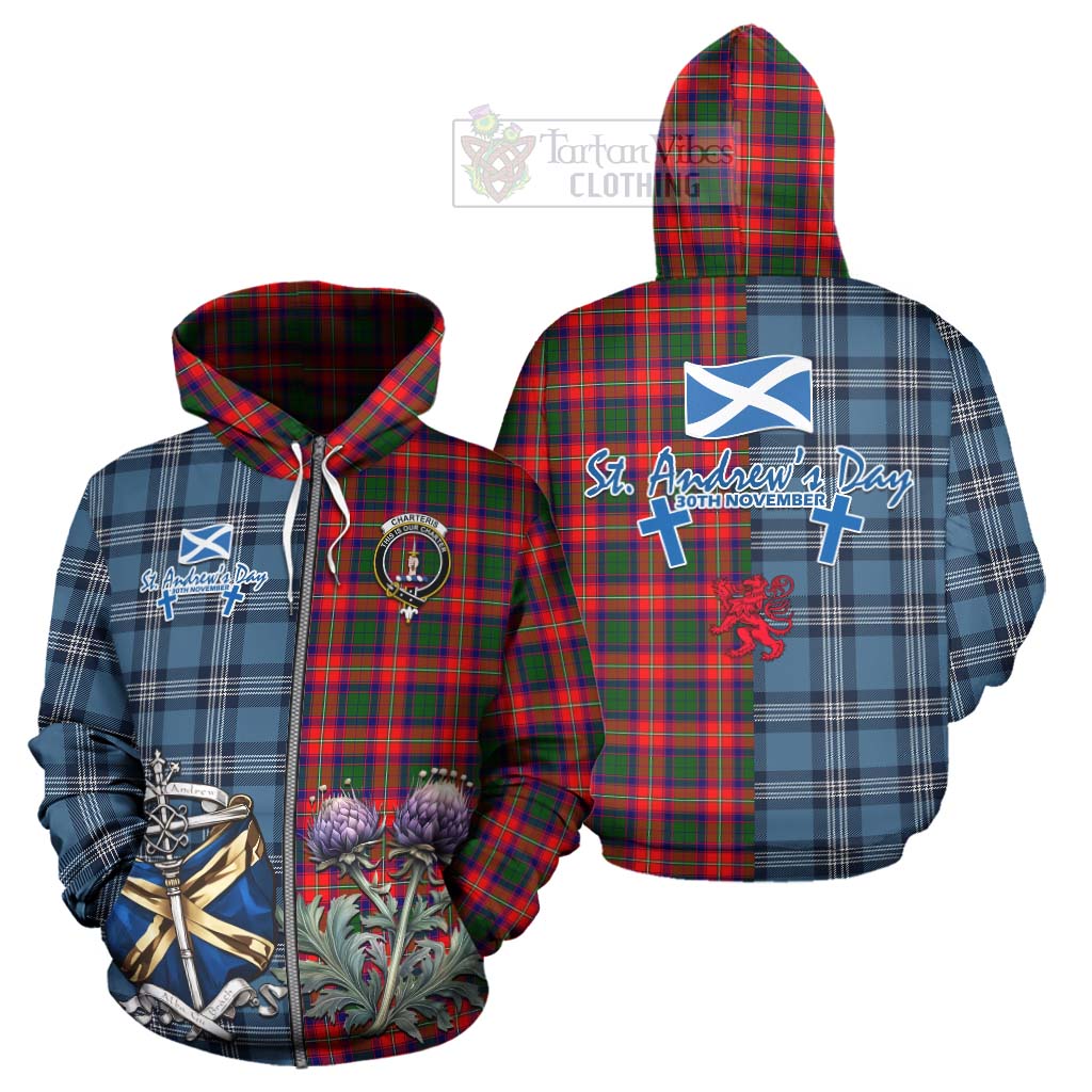 Tartan Vibes Clothing Charteris Tartan Hoodie Happy St. Andrew's Day Half Tartan Style