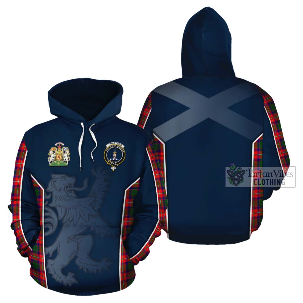 Tartan Vibes Clothing Charteris Tartan Cotton Hoodie with Family Crest and Lion Rampant Vibes Sport Style