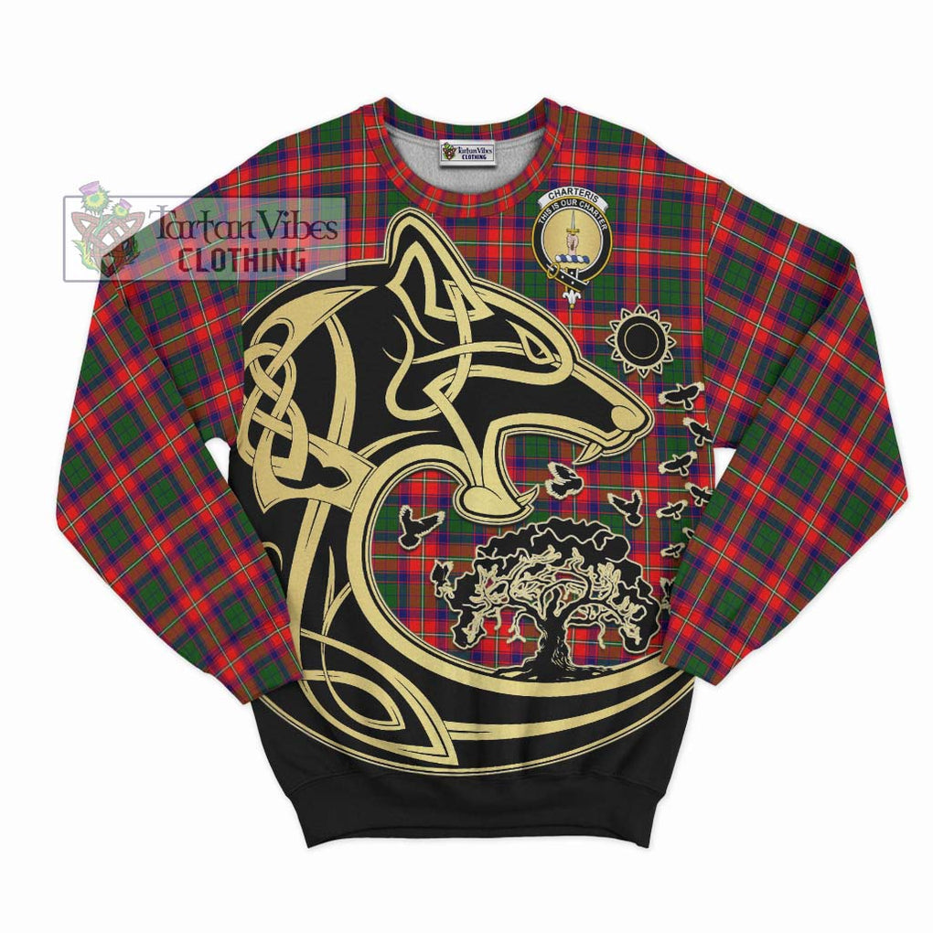 Charteris Tartan Sweatshirt with Family Crest Celtic Wolf Style - Tartan Vibes Clothing