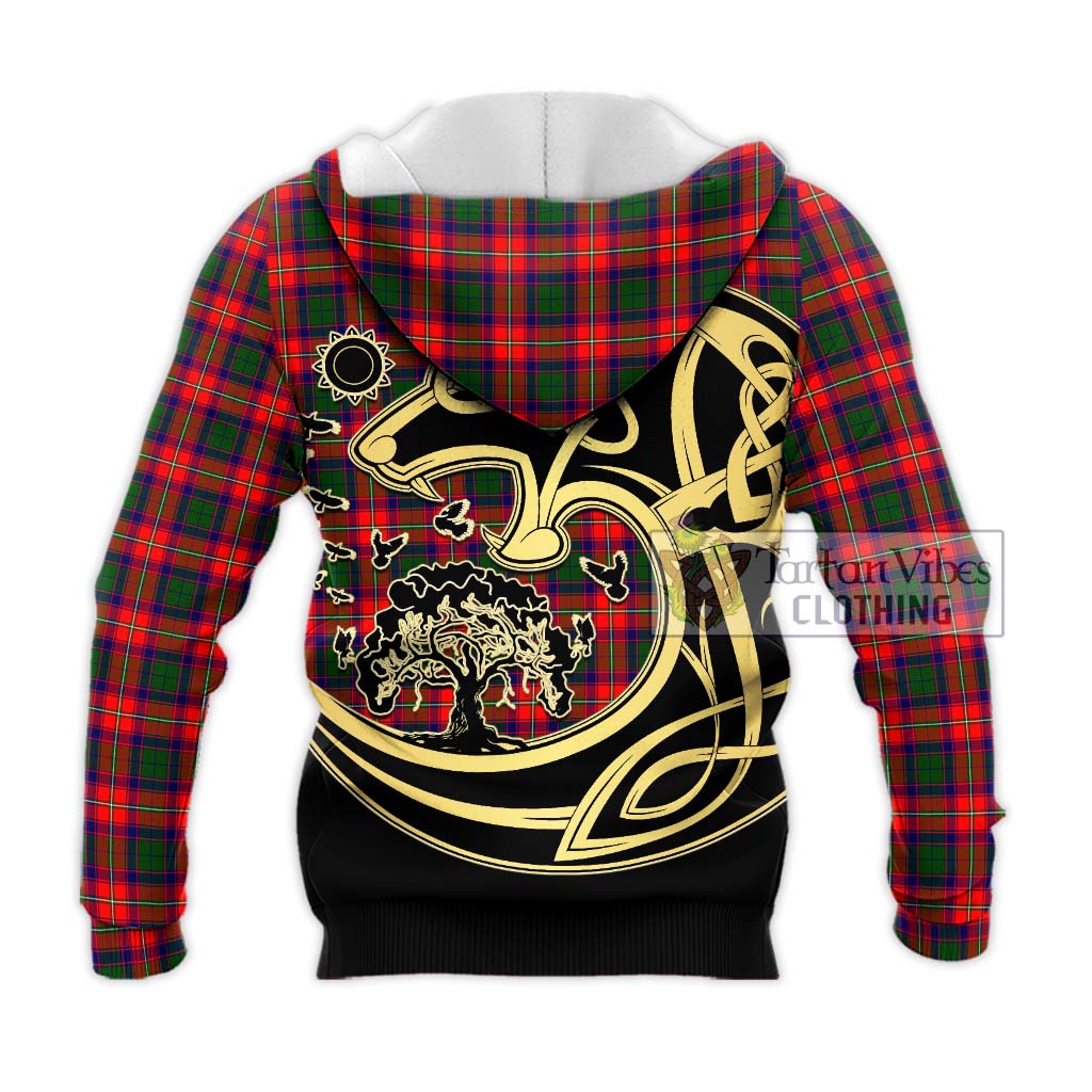 Tartan Vibes Clothing Charteris Tartan Knitted Hoodie with Family Crest Celtic Wolf Style