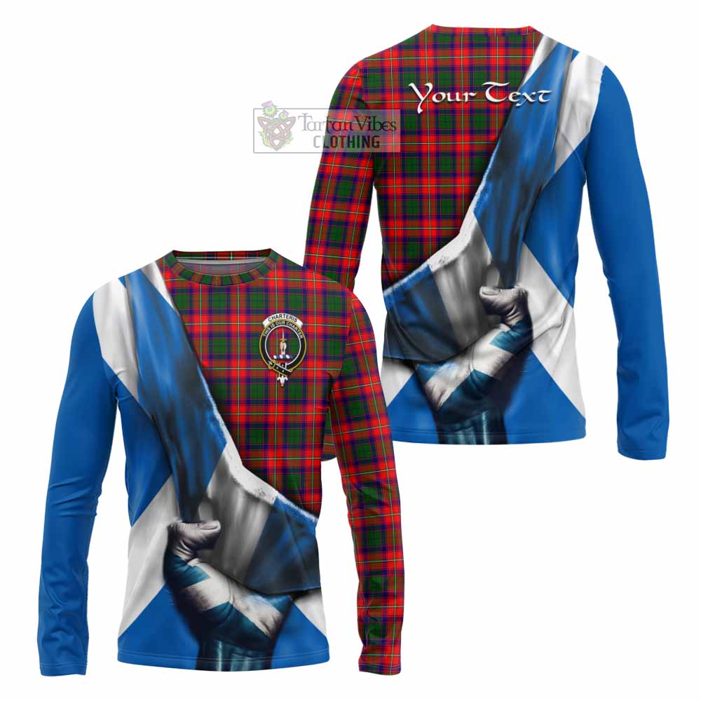 Tartan Vibes Clothing Charteris Tartan Long Sleeve T-Shirt with Family Crest Scotland Patriotic Style