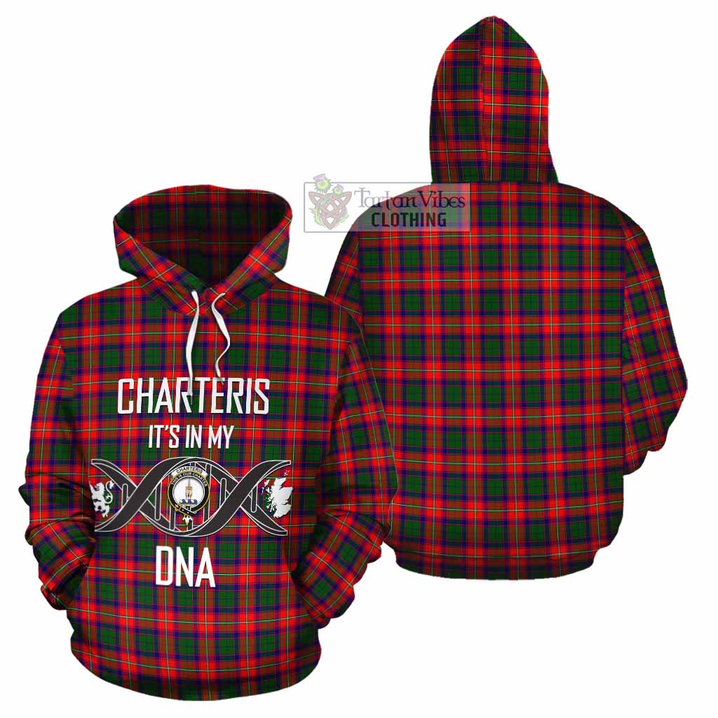 Tartan Vibes Clothing Charteris Tartan Cotton Hoodie with Family Crest DNA In Me Style