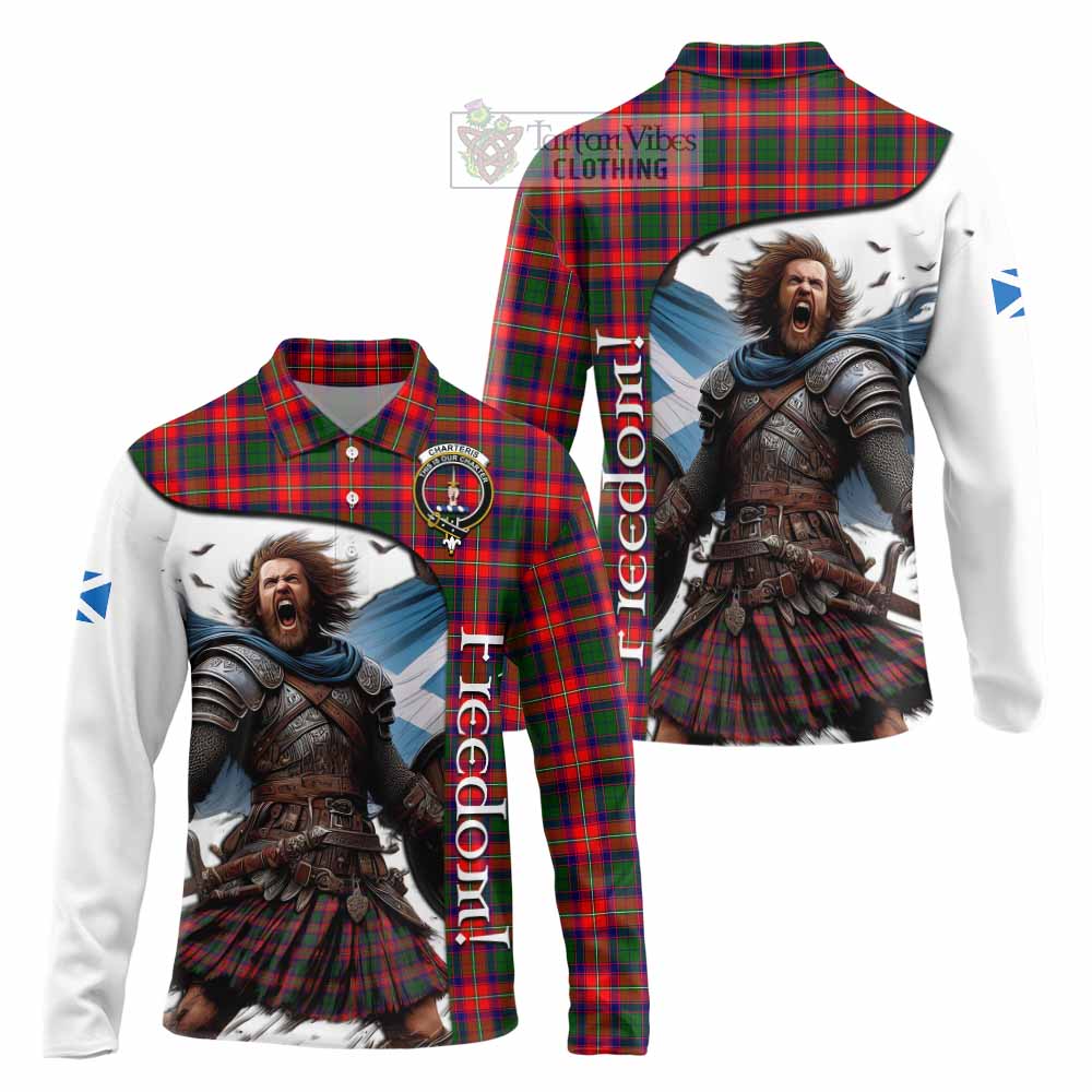 Tartan Vibes Clothing Charteris Crest Tartan Long Sleeve Polo Shirt Inspired by the Freedom of Scottish Warrior