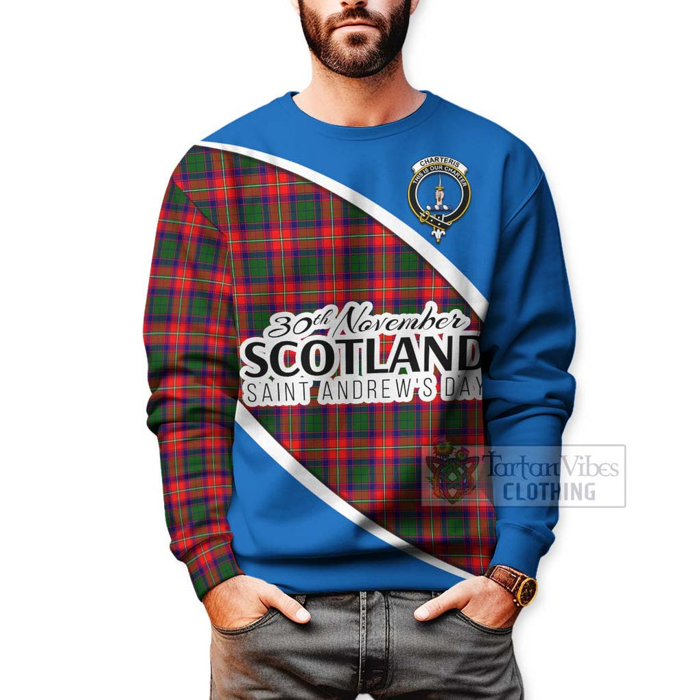 Tartan Vibes Clothing Charteris Family Crest Tartan Sweatshirt Celebrate Saint Andrew's Day in Style