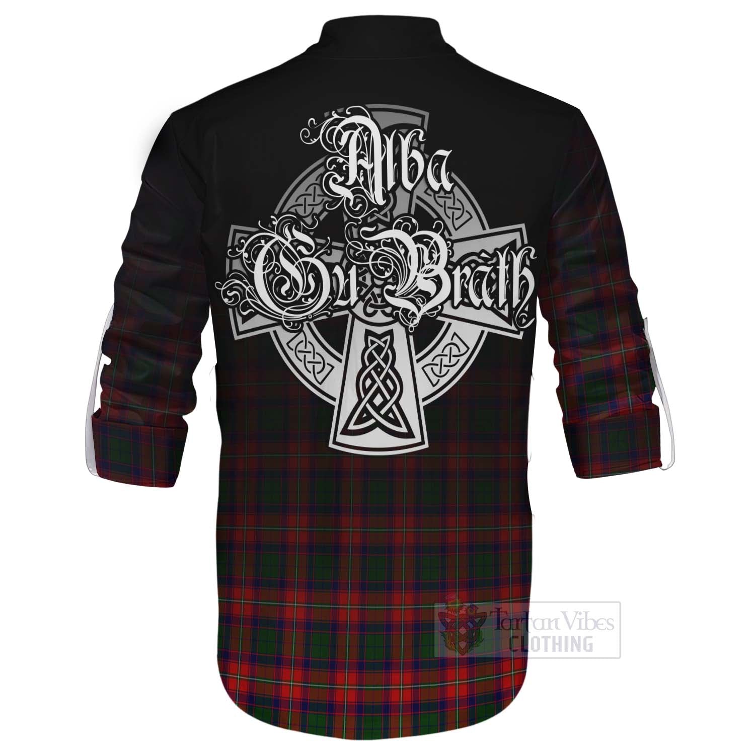 Tartan Vibes Clothing Charteris Tartan Ghillie Kilt Shirt Featuring Alba Gu Brath Family Crest Celtic Inspired