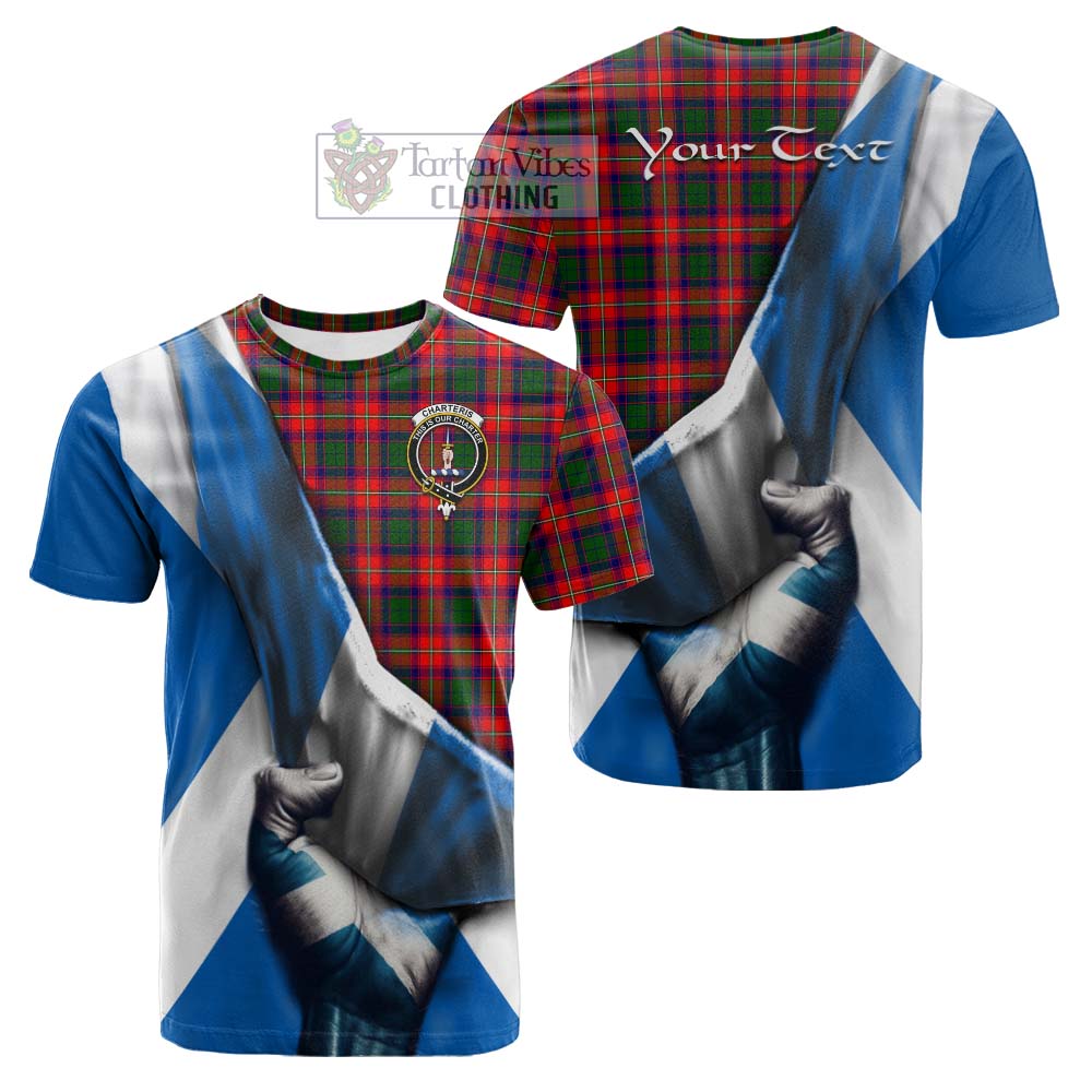 Tartan Vibes Clothing Charteris Tartan Cotton T-shirt with Family Crest Scotland Patriotic Style