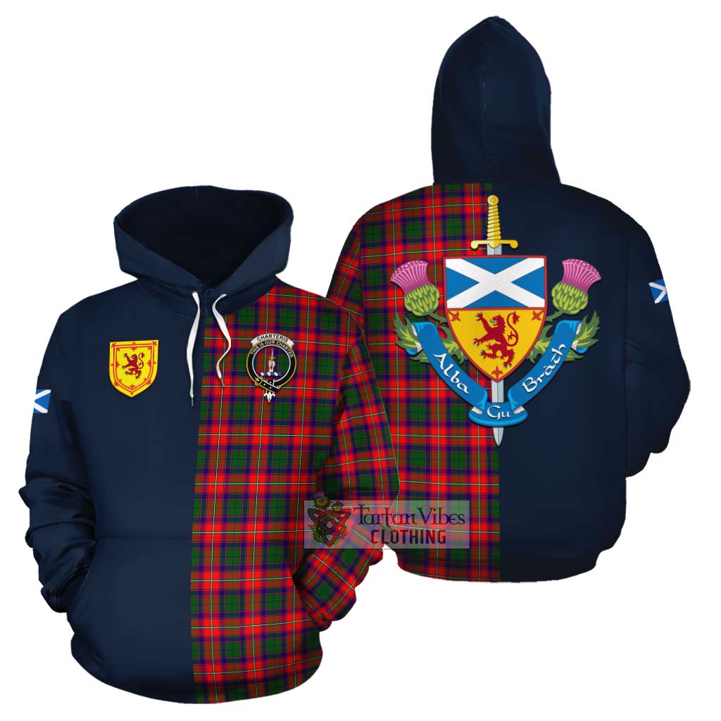 Tartan Vibes Clothing Charteris Tartan Cotton Hoodie Alba with Scottish Lion Royal Arm Half Style