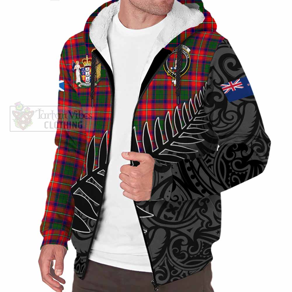 Tartan Vibes Clothing Charteris Crest Tartan Sherpa Hoodie with New Zealand Silver Fern Half Style