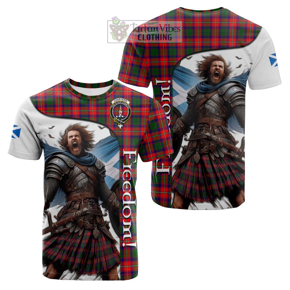 Tartan Vibes Clothing Charteris Crest Tartan Cotton T-shirt Inspired by the Freedom of Scottish Warrior