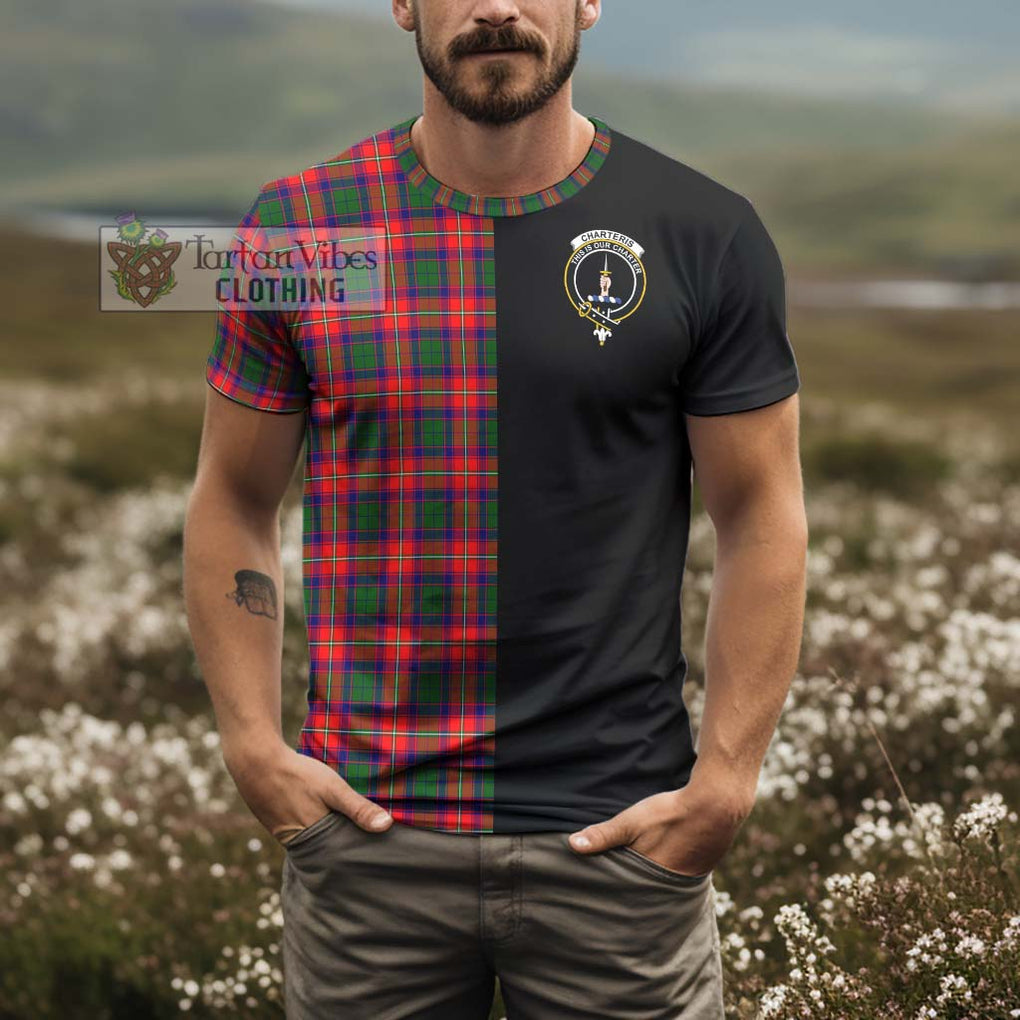 Charteris Tartan T-Shirt with Family Crest and Half Of Me Style - Tartanvibesclothing Shop