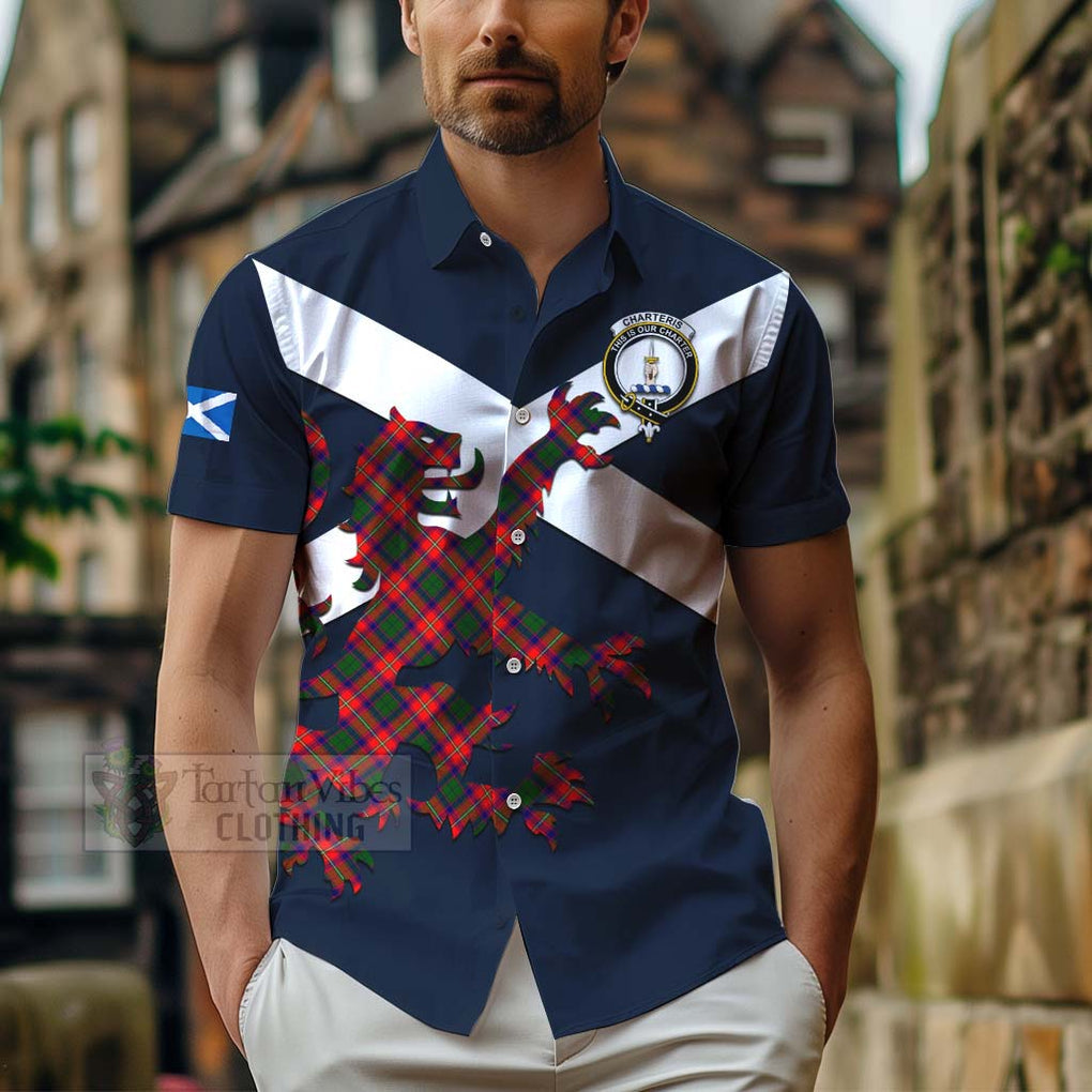 Tartan Vibes Clothing Charteris Tartan Lion Rampant Short Sleeve Button Shirt – Proudly Display Your Heritage with Alba Gu Brath and Clan Name