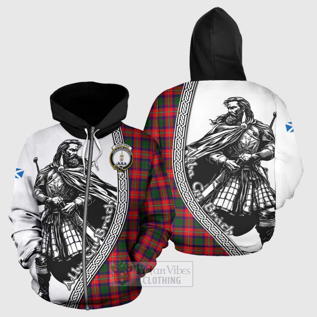 Tartan Vibes Clothing Charteris Tartan Clan Crest Hoodie with Highlander Warrior Celtic Style