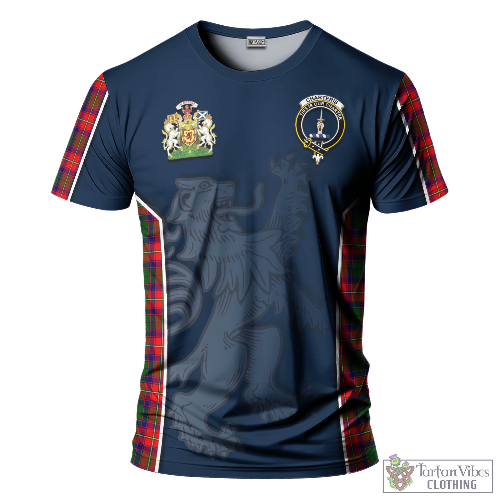 Tartan Vibes Clothing Charteris Tartan T-Shirt with Family Crest and Lion Rampant Vibes Sport Style