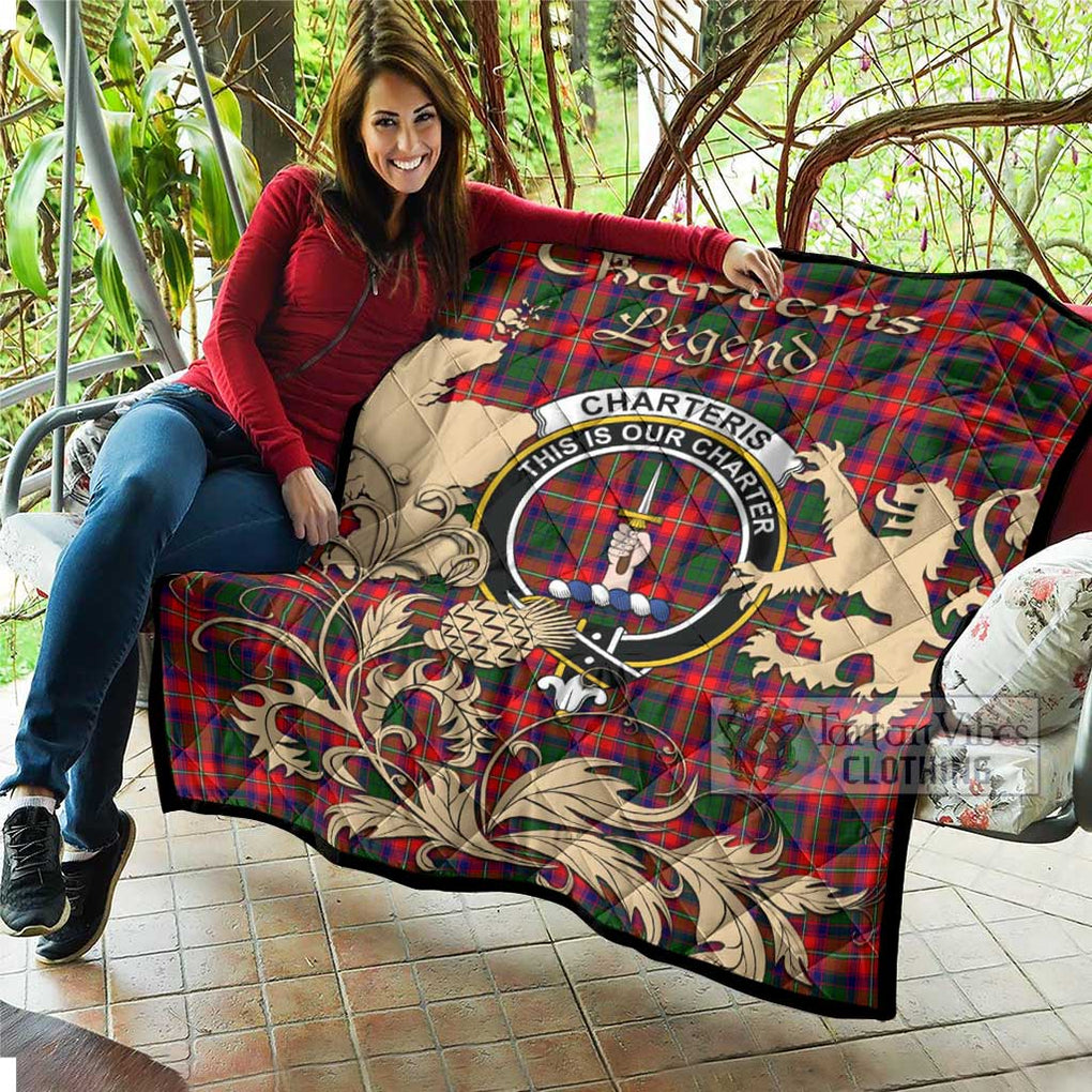 Tartan Vibes Clothing Charteris Tartan Quilt with Family Crest and Scottish Symbol Style