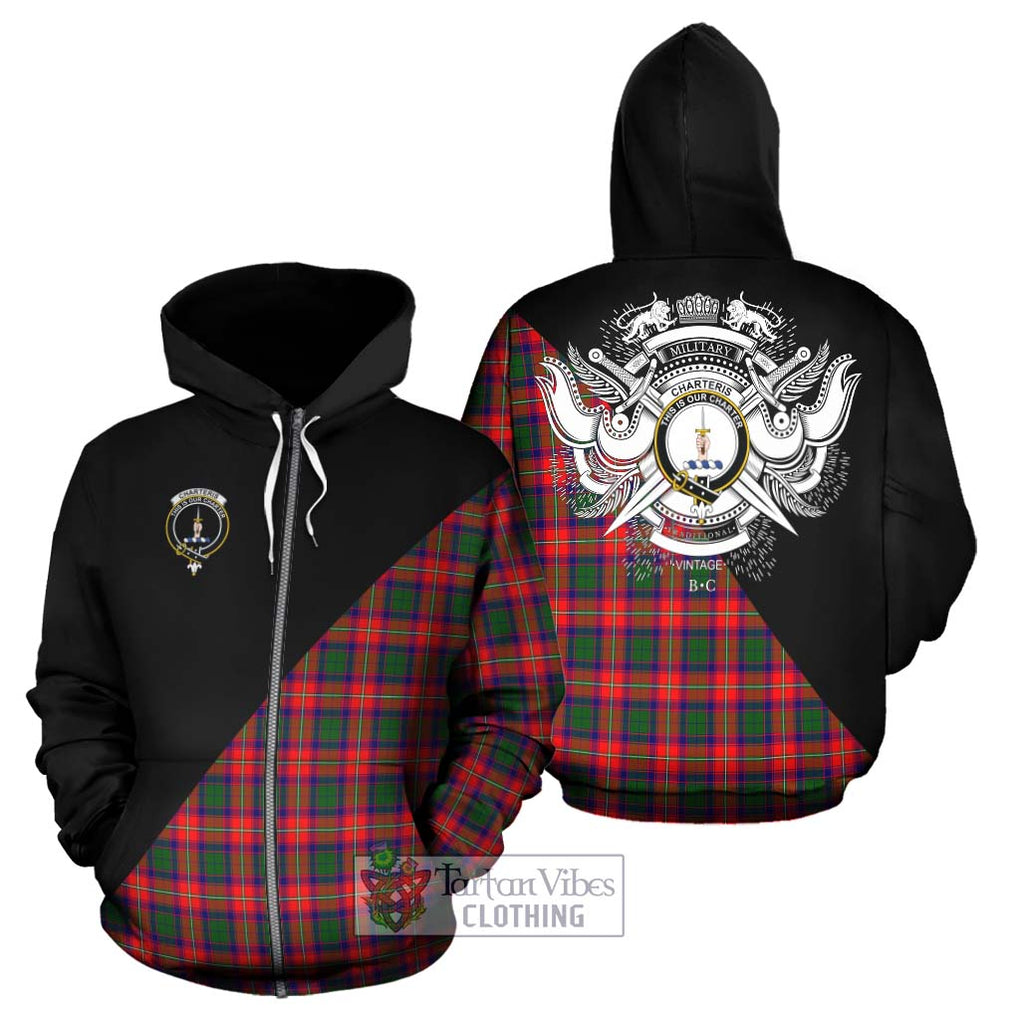 Charteris Tartan Hoodie with Family Crest and Military Logo Style - Tartanvibesclothing Shop