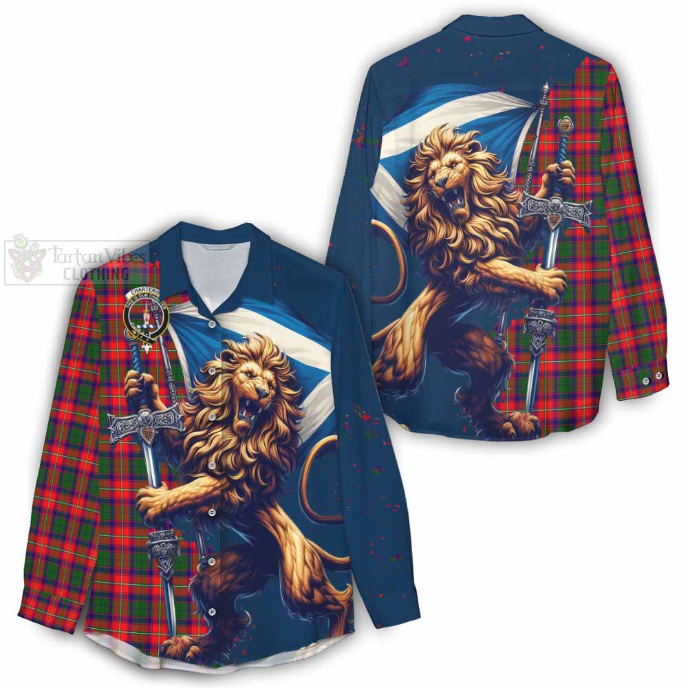 Tartan Vibes Clothing Charteris Tartan Family Crest Women's Casual Shirt with Scottish Majestic Lion