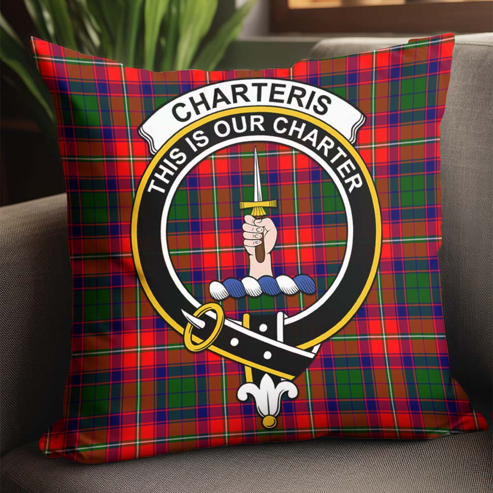 Charteris Tartan Pillow Cover with Family Crest - Tartanvibesclothing