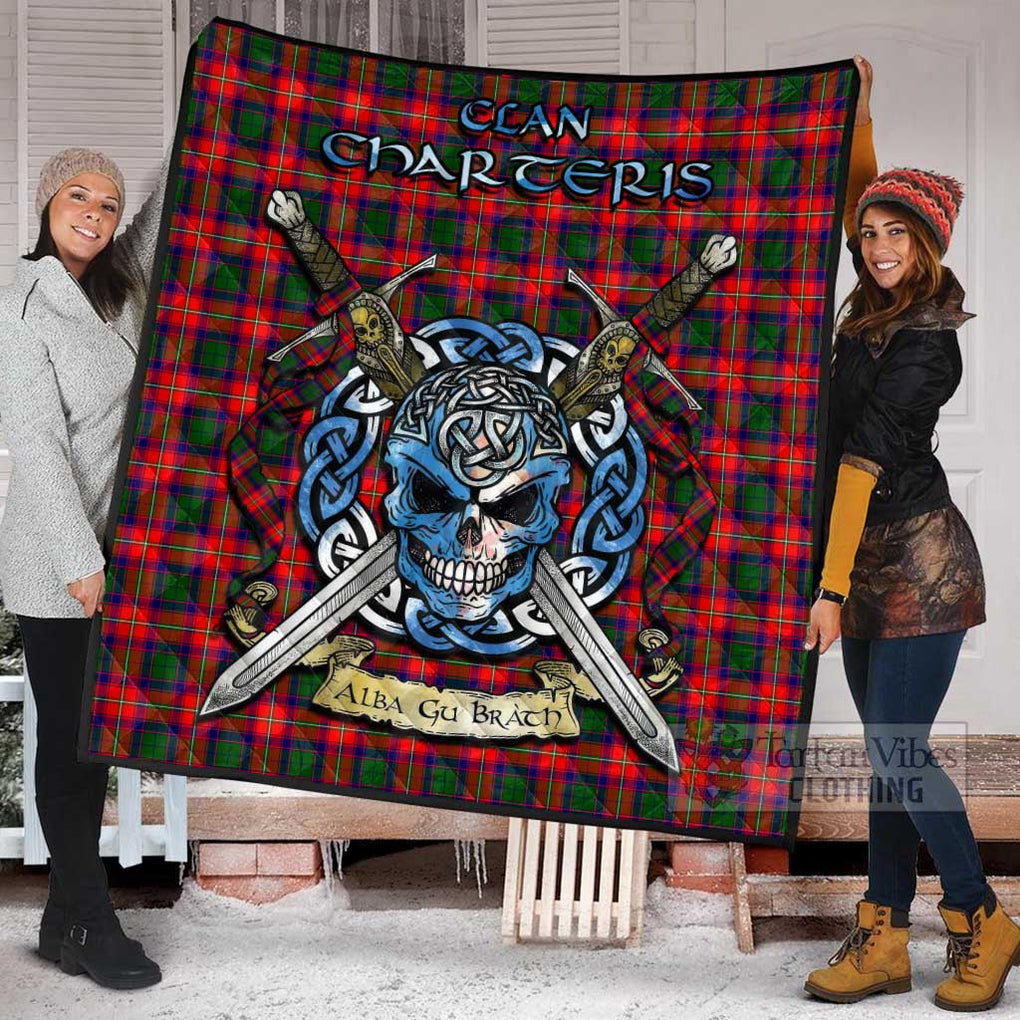 Tartan Vibes Clothing Charteris Tartan Quilt with Celtic Skull Alba Gu Brath Style