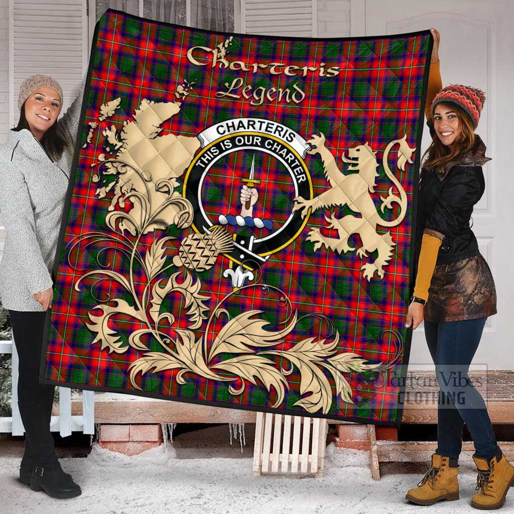 Tartan Vibes Clothing Charteris Tartan Quilt with Family Crest and Scottish Symbol Style