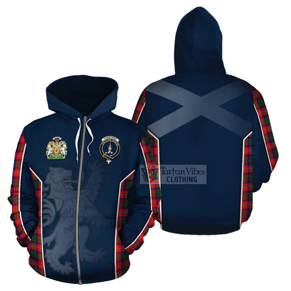 Tartan Vibes Clothing Charteris Tartan Cotton Hoodie with Family Crest and Lion Rampant Vibes Sport Style