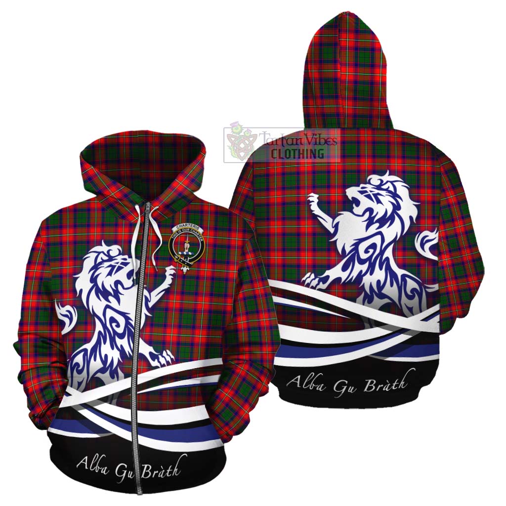 Tartan Vibes Clothing Charteris Tartan Cotton Hoodie with Alba Gu Brath Regal Lion Emblem