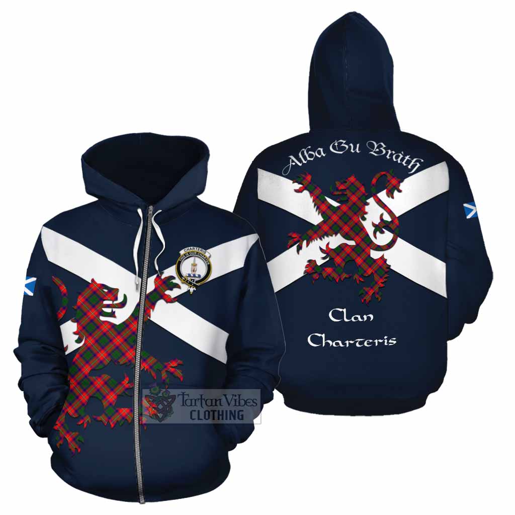 Tartan Vibes Clothing Charteris Tartan Lion Rampant Cotton Hoodie Proudly Display Your Heritage with Alba Gu Brath and Clan Name