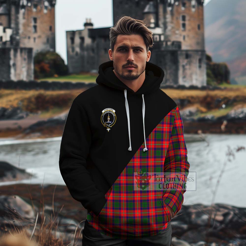 Tartan Vibes Clothing Charteris Tartan Cotton Hoodie with Family Crest and Military Logo Style