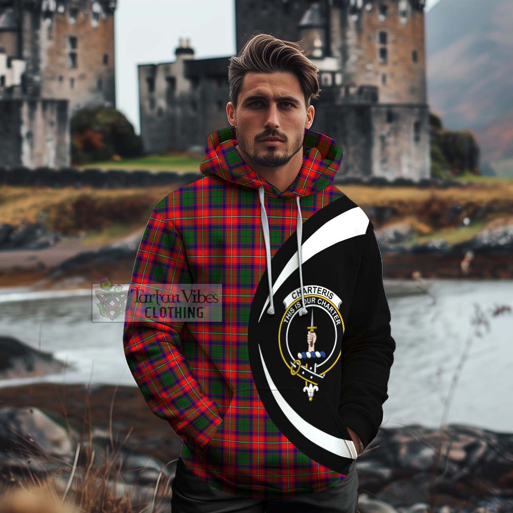 Tartan Vibes Clothing Charteris Tartan Cotton Hoodie with Family Crest Circle Style