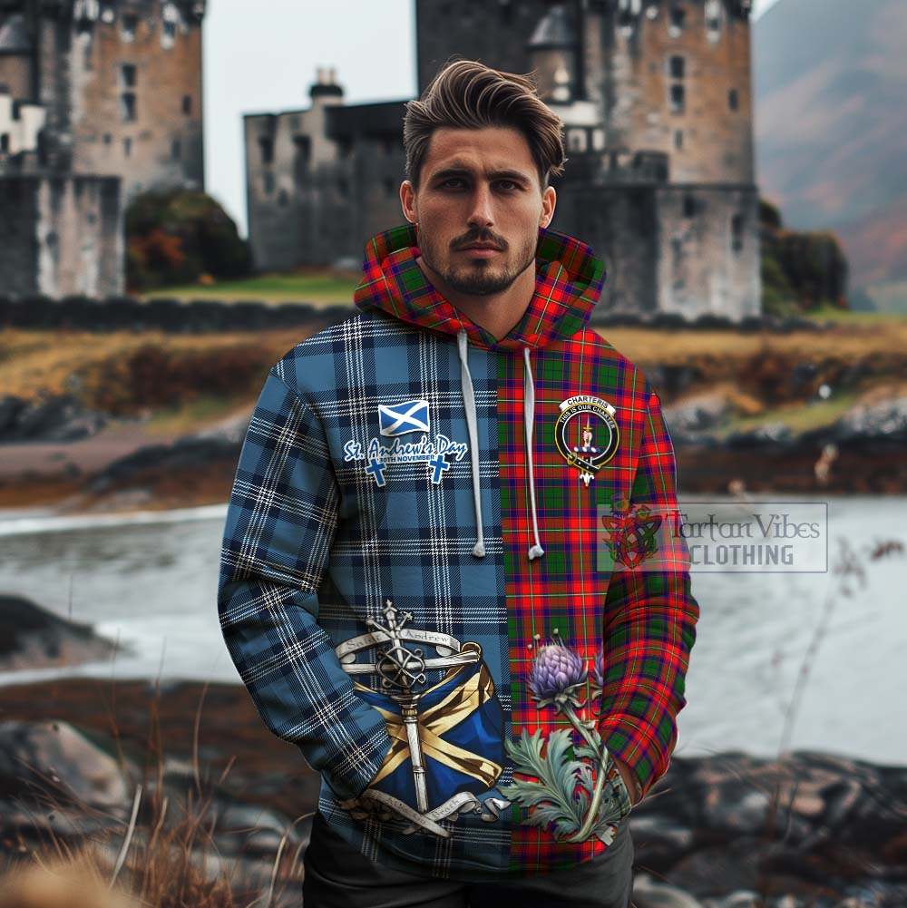 Tartan Vibes Clothing Charteris Tartan Cotton Hoodie Happy St. Andrew's Day Half Tartan Style