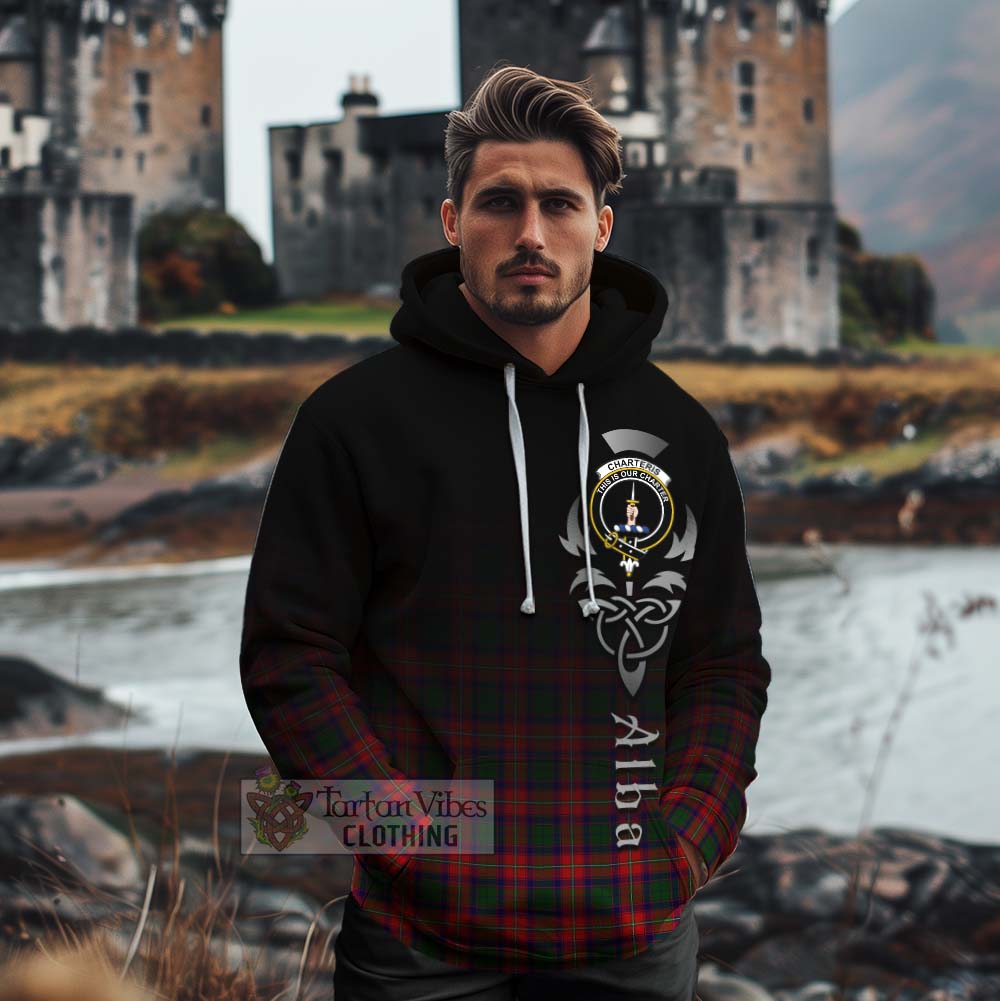 Tartan Vibes Clothing Charteris Tartan Cotton Hoodie Featuring Alba Gu Brath Family Crest Celtic Inspired