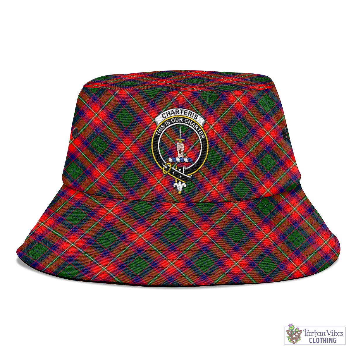 Tartan Vibes Clothing Charteris Tartan Bucket Hat with Family Crest