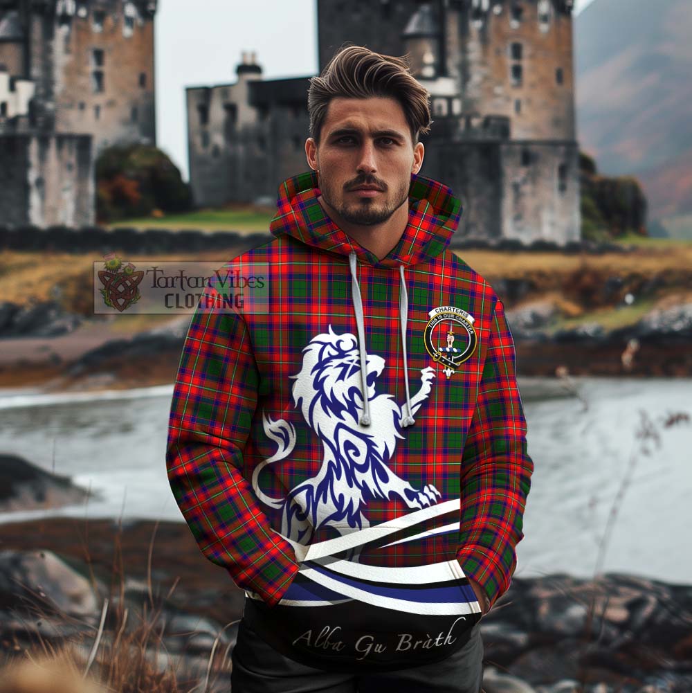 Tartan Vibes Clothing Charteris Tartan Cotton Hoodie with Alba Gu Brath Regal Lion Emblem