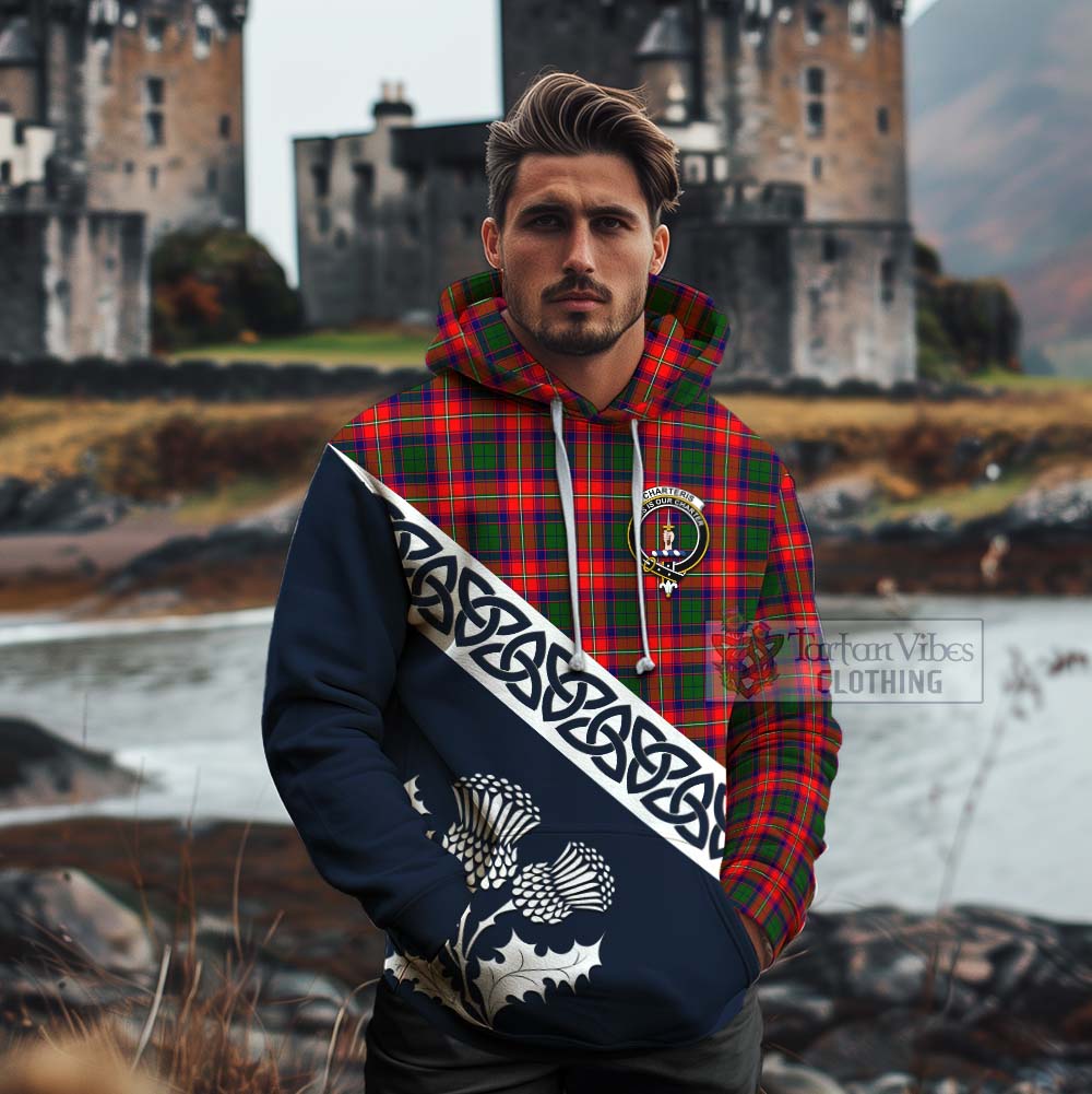 Tartan Vibes Clothing Charteris Tartan Cotton Hoodie Featuring Thistle and Scotland Map