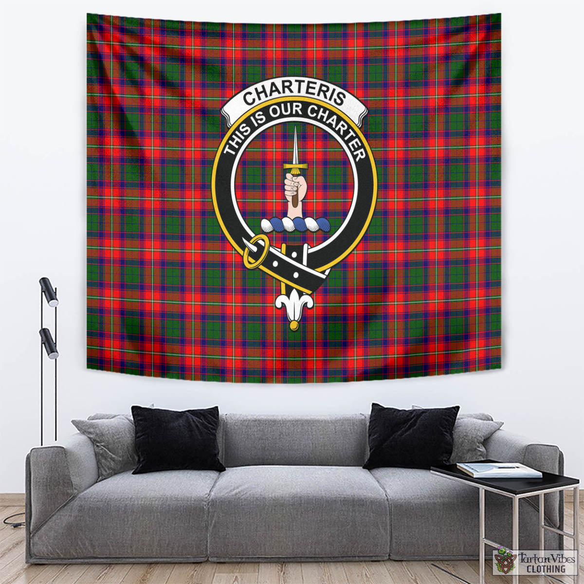Tartan Vibes Clothing Charteris Tartan Tapestry Wall Hanging and Home Decor for Room with Family Crest