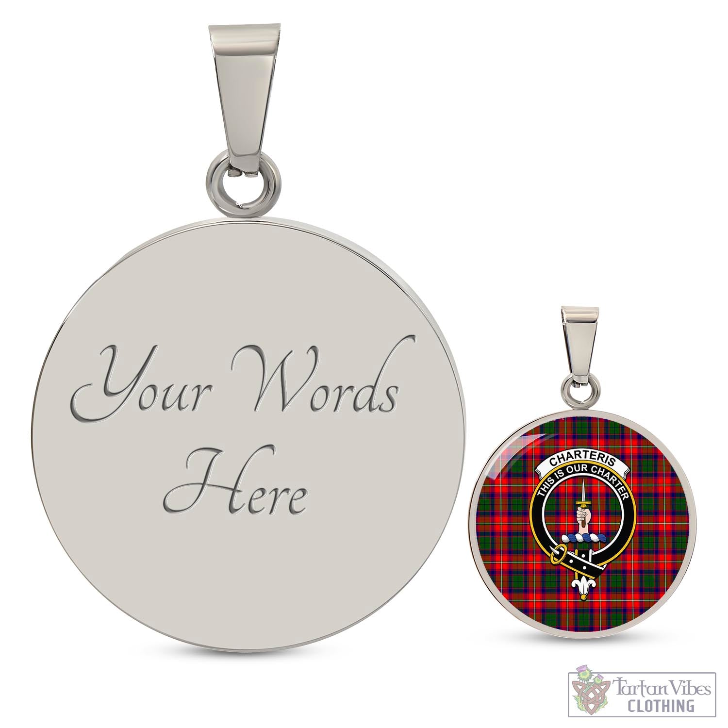 Tartan Vibes Clothing Charteris Tartan Circle Necklace with Family Crest