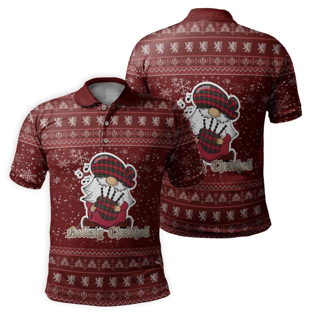 Charteris Clan Christmas Family Polo Shirt with Funny Gnome Playing Bagpipes - Tartanvibesclothing