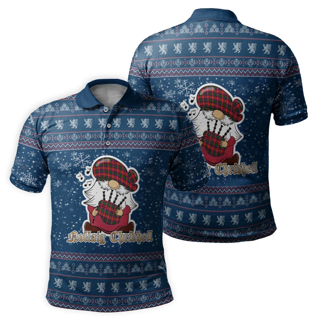 Charteris Clan Christmas Family Polo Shirt with Funny Gnome Playing Bagpipes Men's Polo Shirt Blue - Tartanvibesclothing