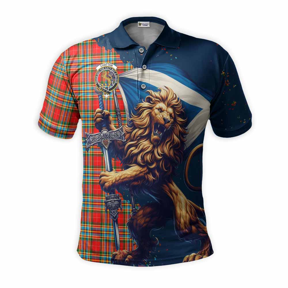 Tartan Vibes Clothing Chattan Tartan Family Crest Men's Polo Shirt with Scottish Majestic Lion