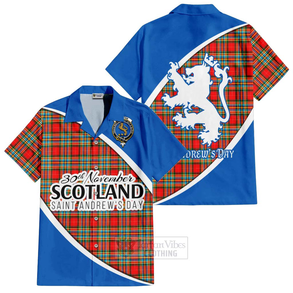 Tartan Vibes Clothing Chattan Family Crest Tartan Short Sleeve Button Shirt Celebrate Saint Andrew's Day in Style