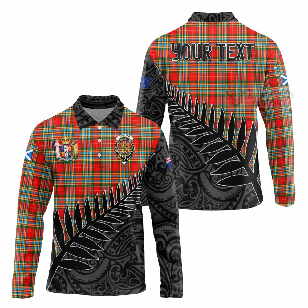 Tartan Vibes Clothing Chattan Crest Tartan Long Sleeve Polo Shirt with New Zealand Silver Fern Half Style