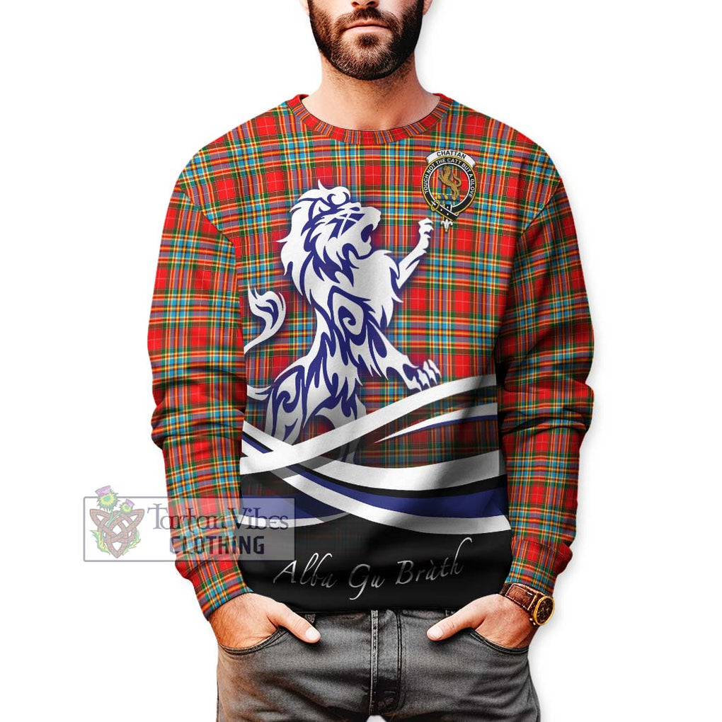 Chattan Tartan Sweatshirt with Alba Gu Brath Regal Lion Emblem Unisex - Tartanvibesclothing Shop